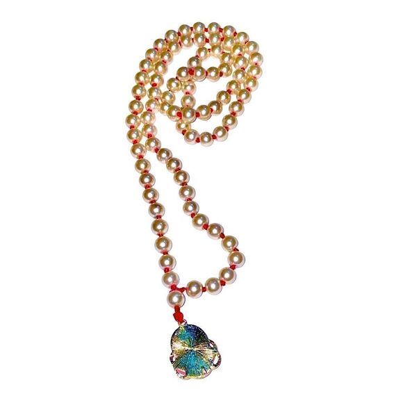 Custom Hand Knotted Cultured Pearl Necklace with Pink Jade Buddha - Picture 9 of 12